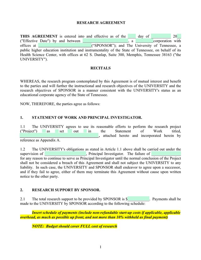 RESEARCH AGREEMENT screenshot