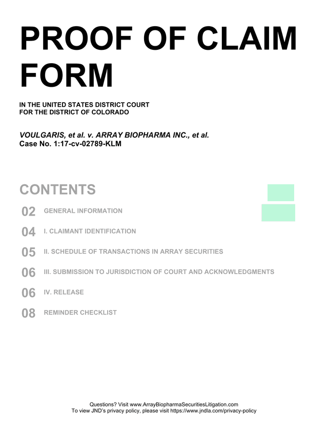 PROOF OF CLAIM FORM screenshot