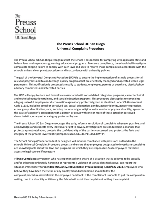 Universal Complaint Procedure screenshot