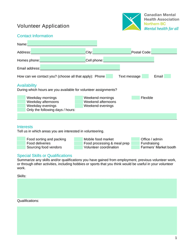 Volunteer Application Form screenshot