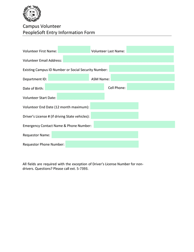 Campus Volunteer PeopleSoft Entry Information Form screenshot