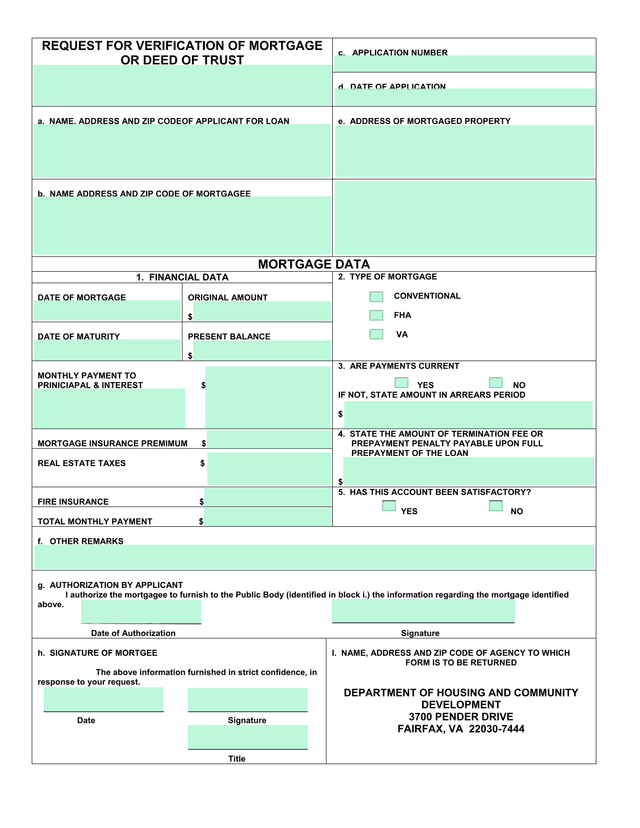 Request For Verification Of Mortgage Or Deed Of Trust screenshot
