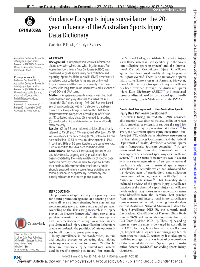 Australian Sports Injury Data Dictionary (ASIDD) Systematic Review screenshot