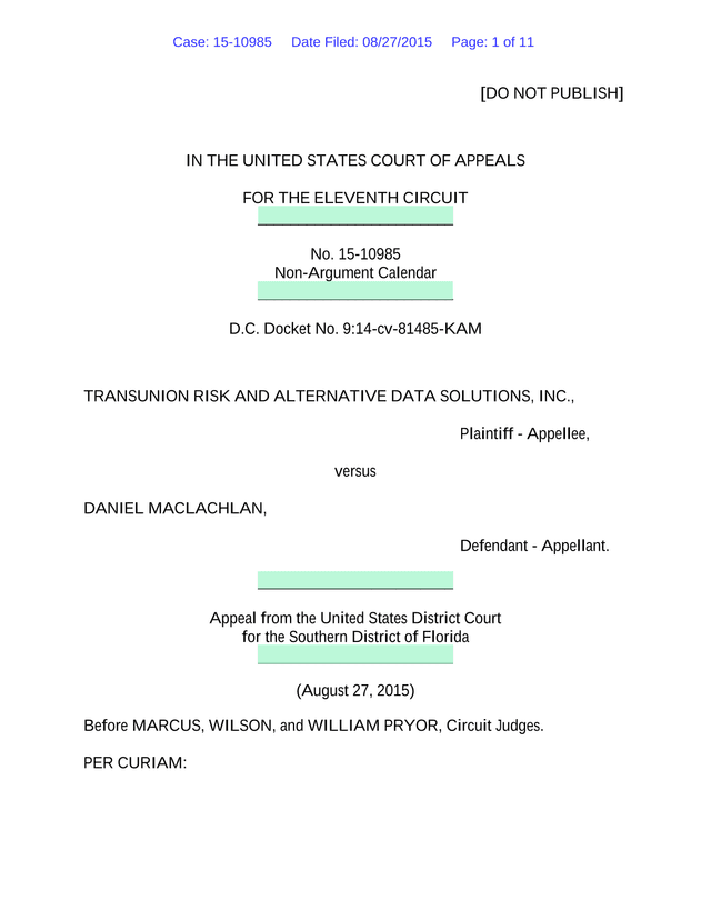 TransUnion Risk And Alternative Data Solutions, Inc. V. Daniel MacLachlan screenshot