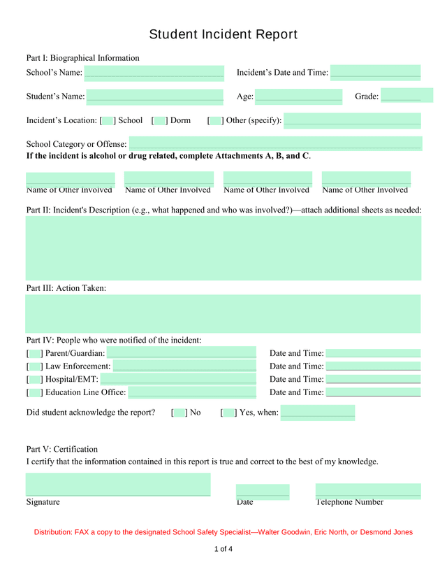 Student Incident Report screenshot