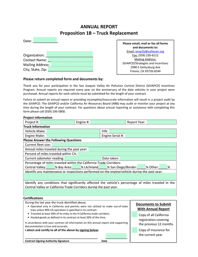 Annual Report   Proposition 1B Truck Replacement screenshot