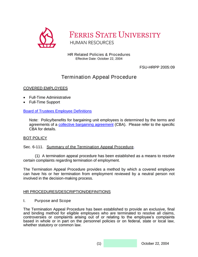 Termination Appeal Procedure screenshot