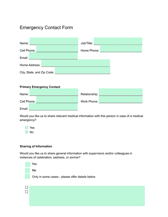 Emergency Contact Form screenshot