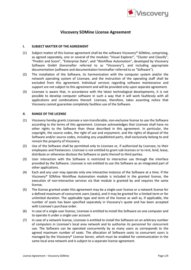 Viscovery SOMine License Agreement screenshot