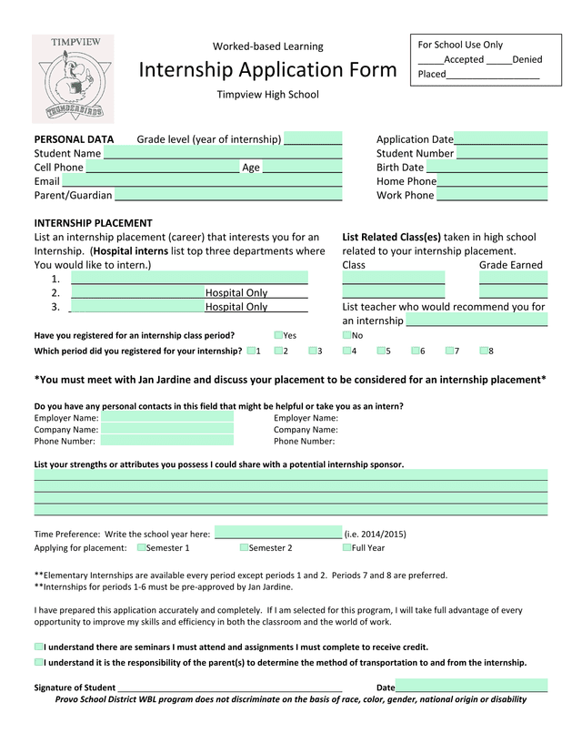 Internship Application Form screenshot