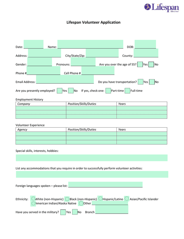 Lifespan Volunteer Application screenshot