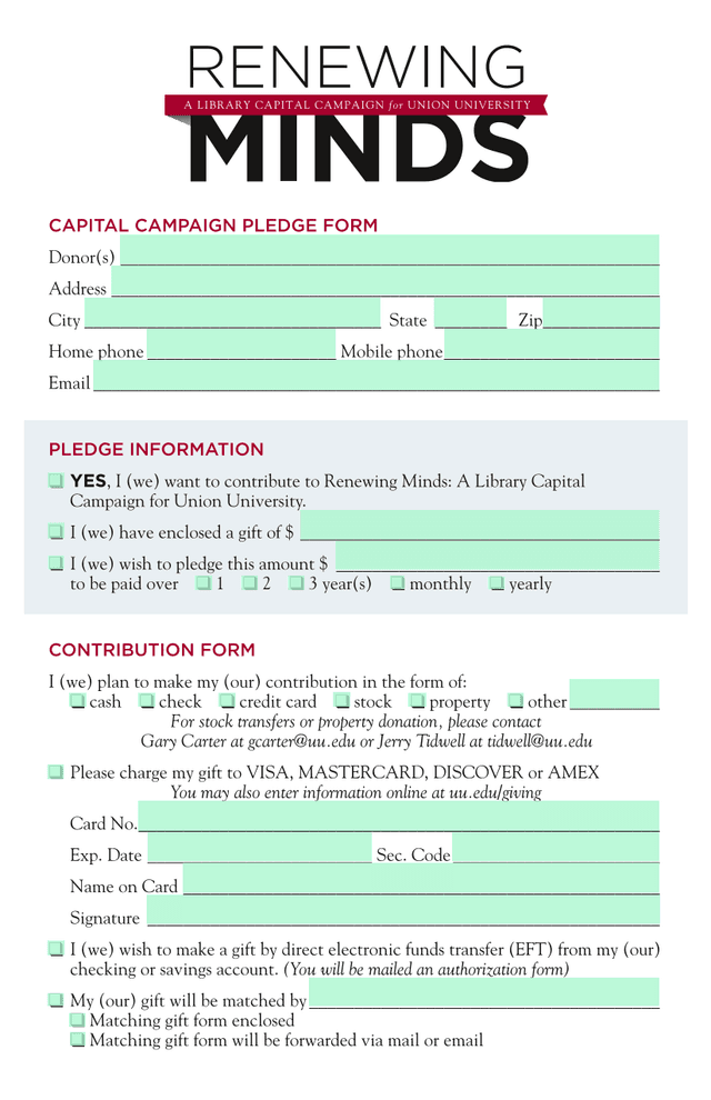 Capital Campaign Pledge Form screenshot