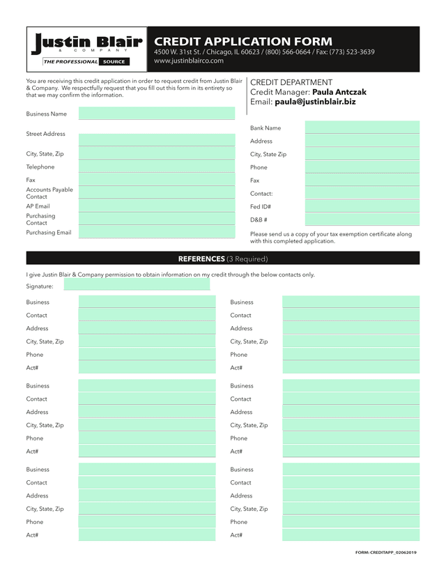 Credit Application Form screenshot