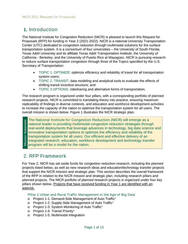 NICR 2021 Request For Proposals screenshot