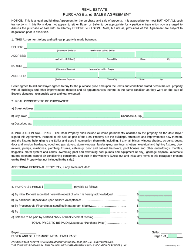 REAL ESTATE PURCHASE And SALES AGREEMENT screenshot