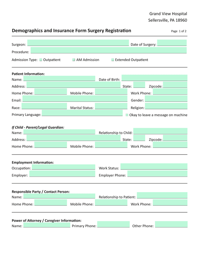 Demographics And Insurance Form Surgery Registration screenshot
