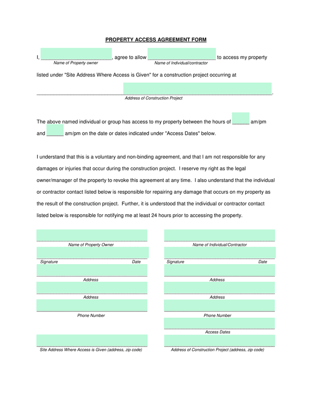 PROPERTY ACCESS AGREEMENT FORM screenshot