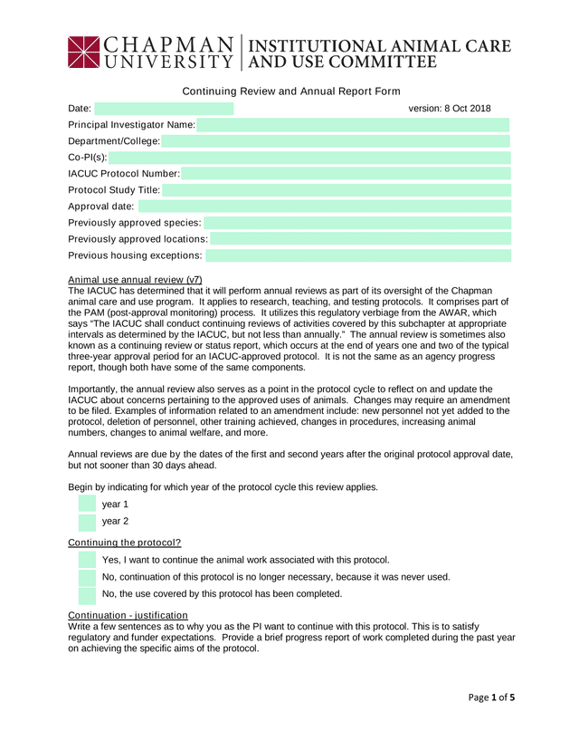 Continuing Review And Annual Report Form screenshot