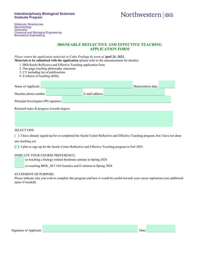 IBiSSEARLE REFLECTIVE AND EFFECTIVE TEACHING APPLICATION FORM screenshot