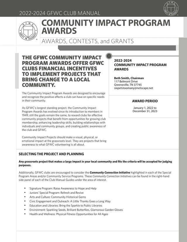 2022 2024 GFWC Club Manual Community Impact Program Awards screenshot