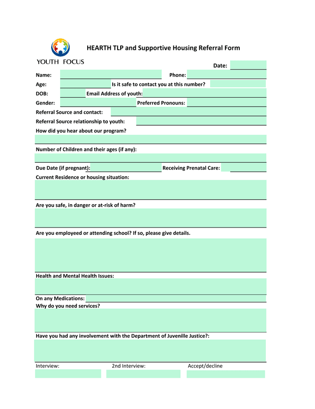 HEARTH TLP And Supportive Housing Referral Form screenshot