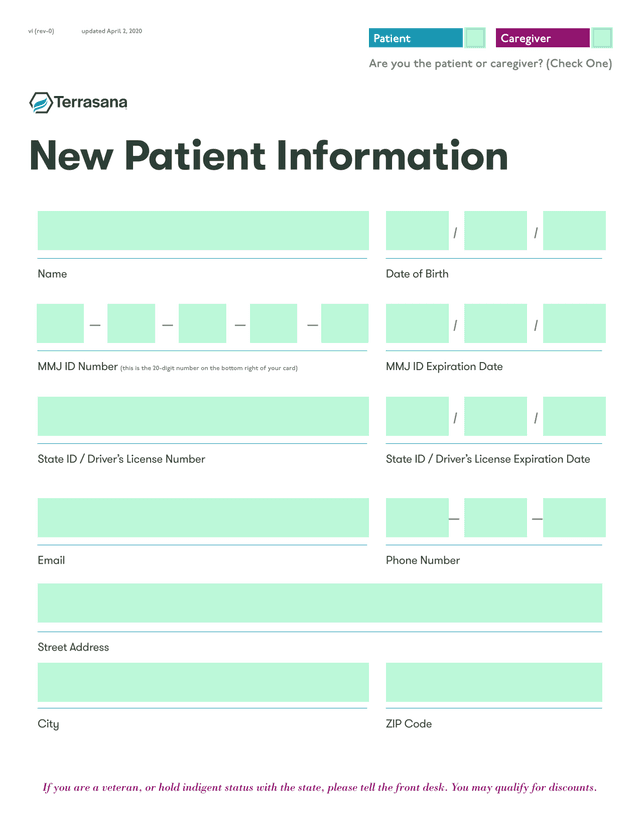 MMJ Patient Information Form screenshot