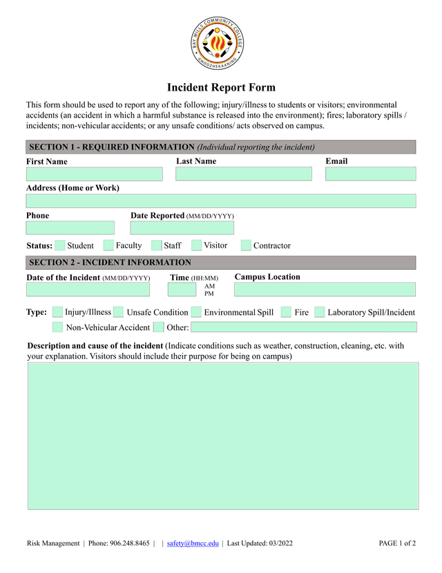Incident Report Form screenshot