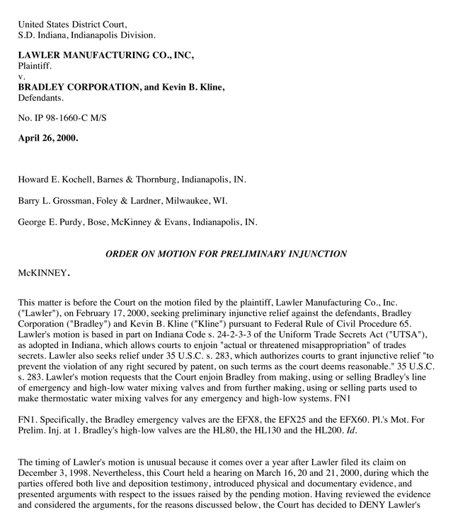 Order On Motion For Preliminary Injunction screenshot