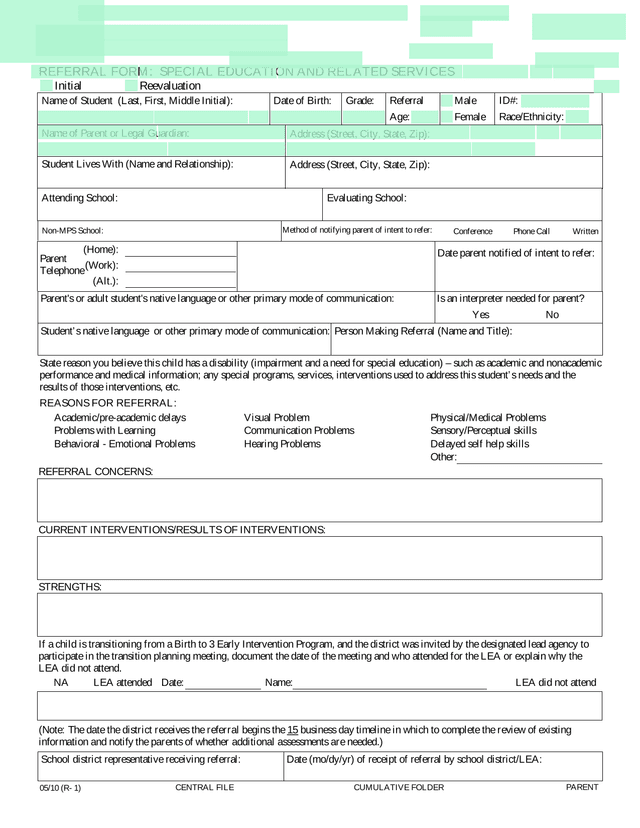 Referral Form Special Education And Related Services screenshot