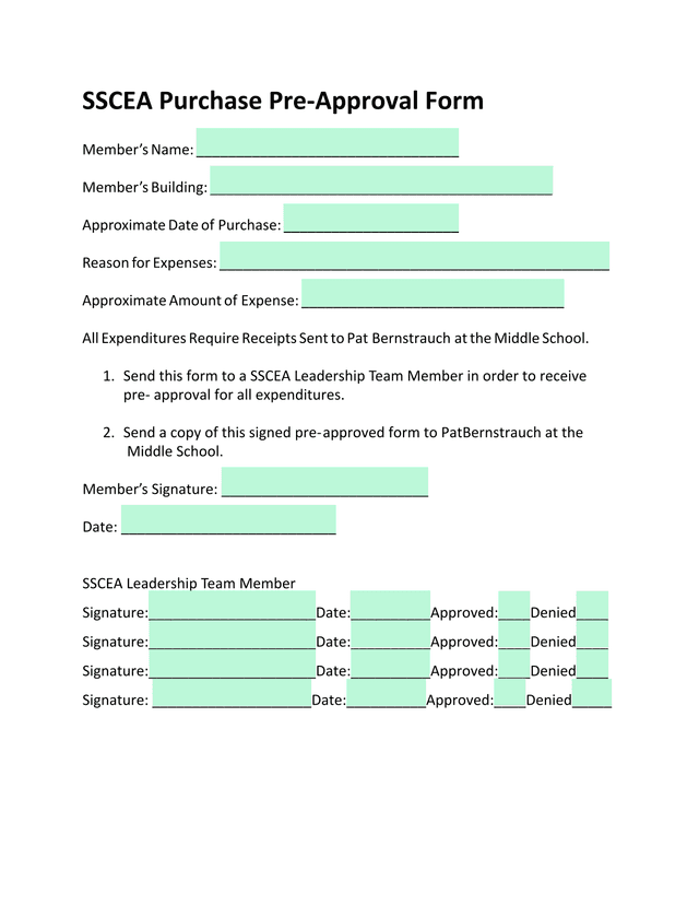 SSCEA Purchase Pre Approval Form screenshot