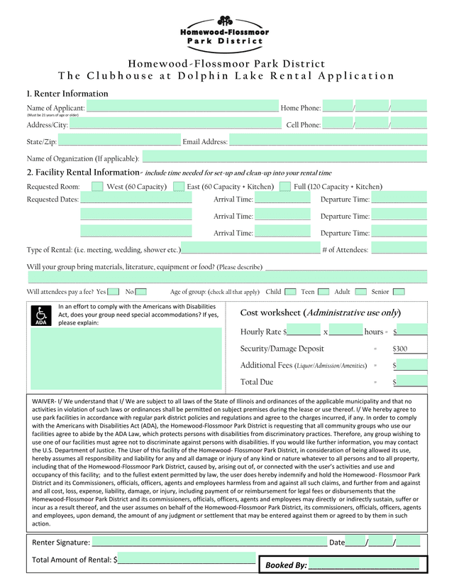 Clubhouse At Dolphin Lake Rental Application screenshot