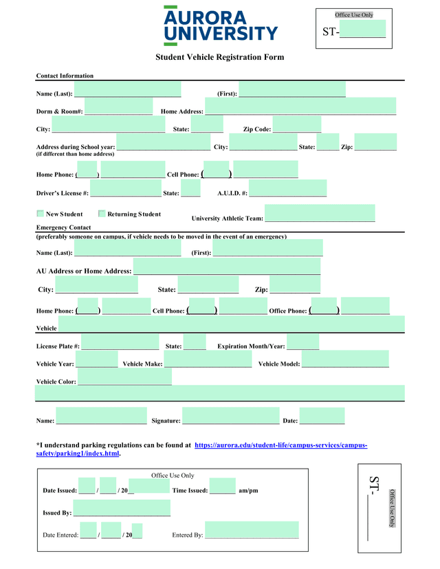 Student Vehicle Registration Form screenshot