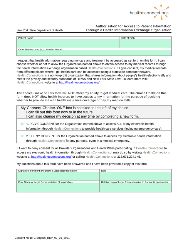Authorization For Access To Patient Information screenshot