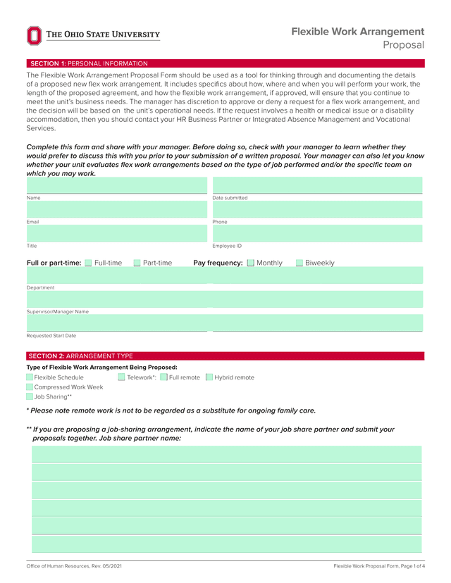 Flexible Work Proposal Form screenshot