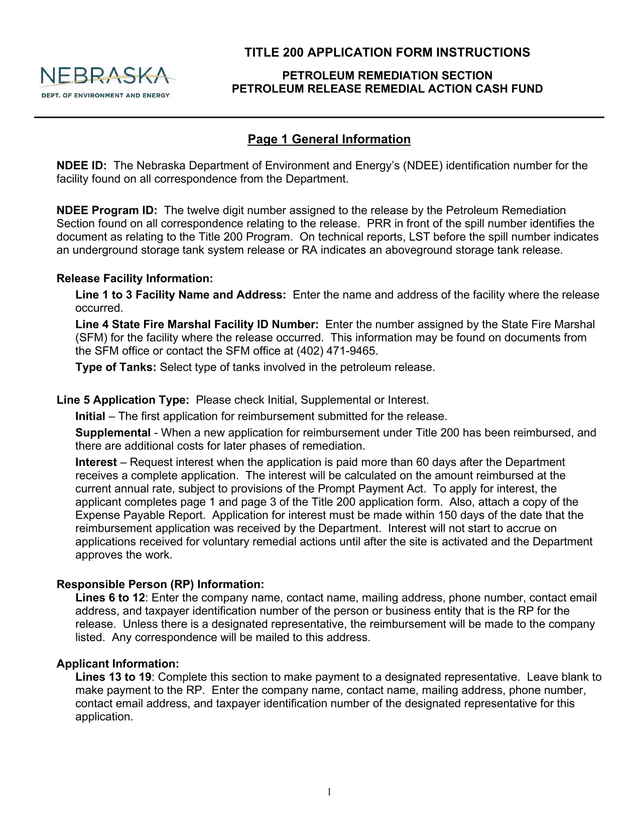 Title 200 Application Form screenshot