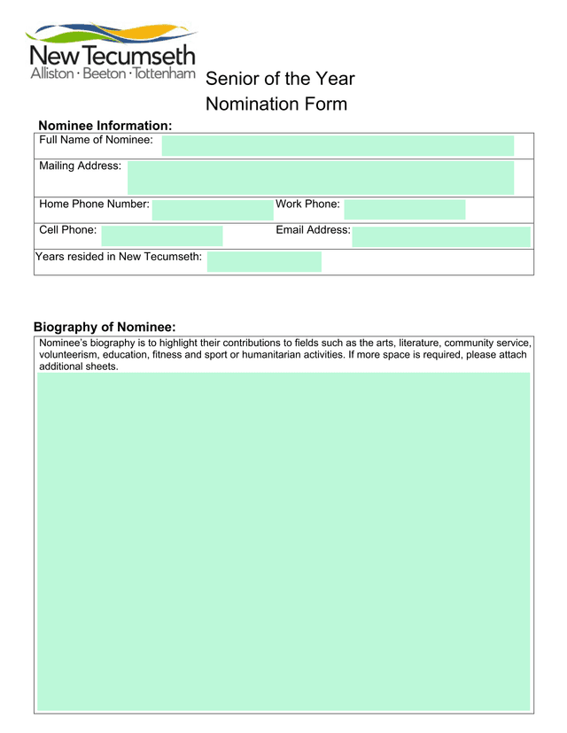Senior Of The Year Nomination Form screenshot