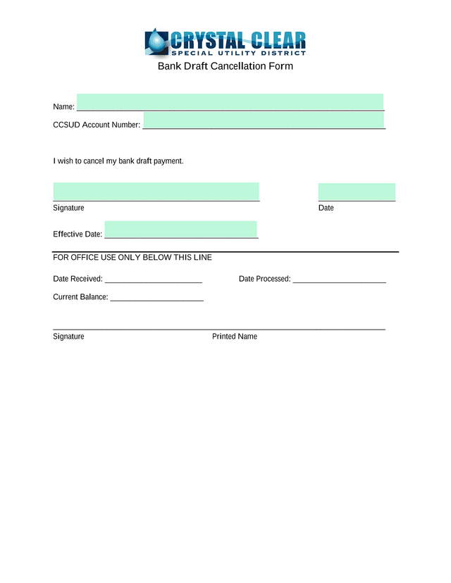 Bank Draft Cancellation Form screenshot