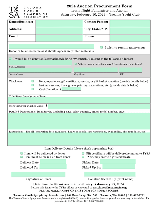 2024 Auction Procurement Form screenshot