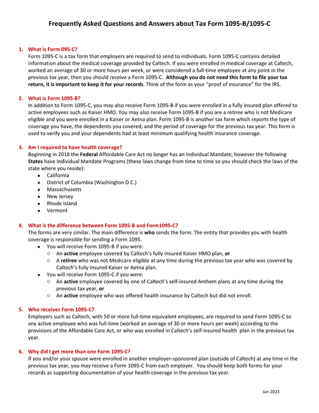 Frequently Asked Questions And Answers About Tax Form 1095 B1095 C screenshot