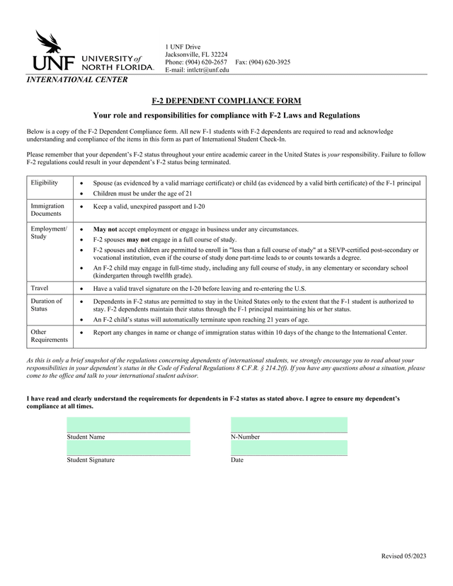 F 2 Dependent Compliance Form screenshot