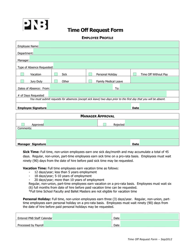 Time Off Request Form  Sep2012 screenshot