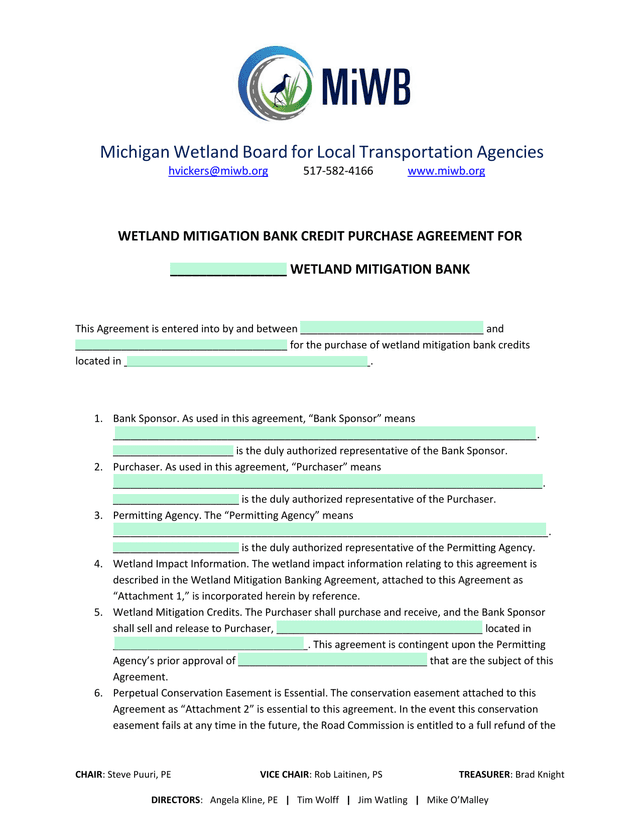 Wetland Mitigation Bank Credit Purchase Agreement screenshot