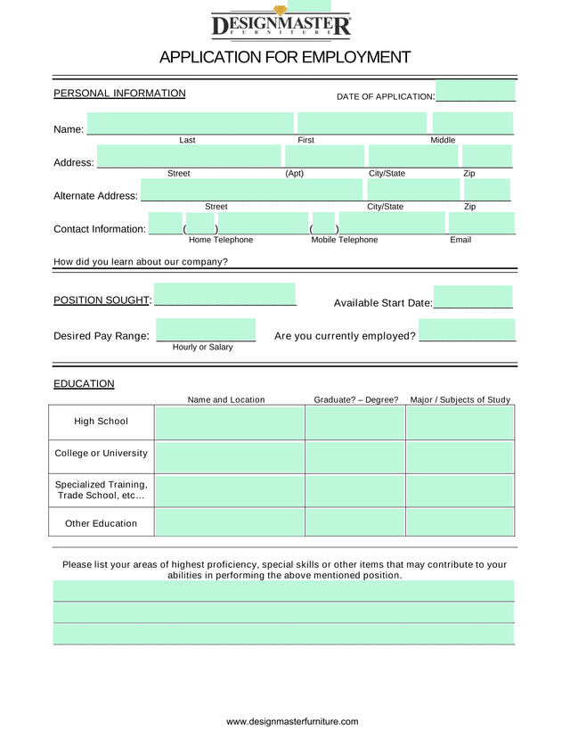 APPLICATION FOR EMPLOYMENT screenshot