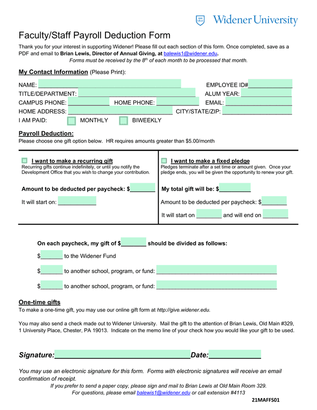 FacultyStaff Payroll Deduction Form screenshot