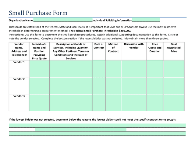 Small Purchase Form screenshot