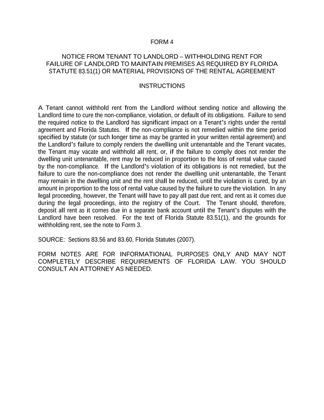 Form 4   Notice From Tenant To Landlord screenshot