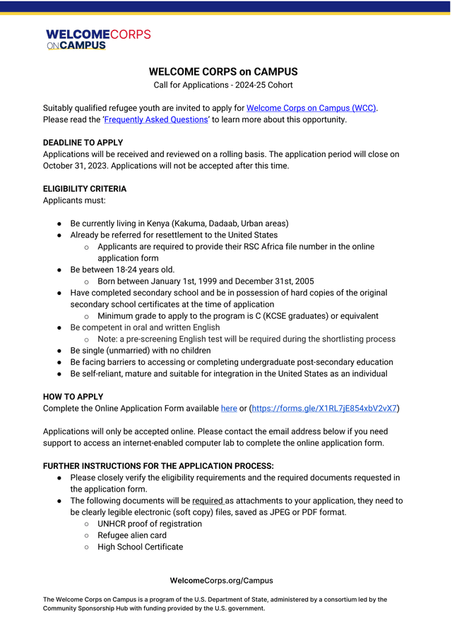 Welcome Corps On Campus   Call For Applications 2024 25 Cohort screenshot