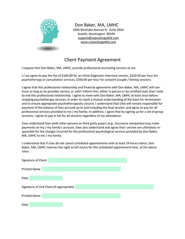 Client Payment Agreement screenshot