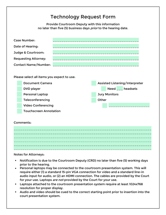 Technology Request Form screenshot