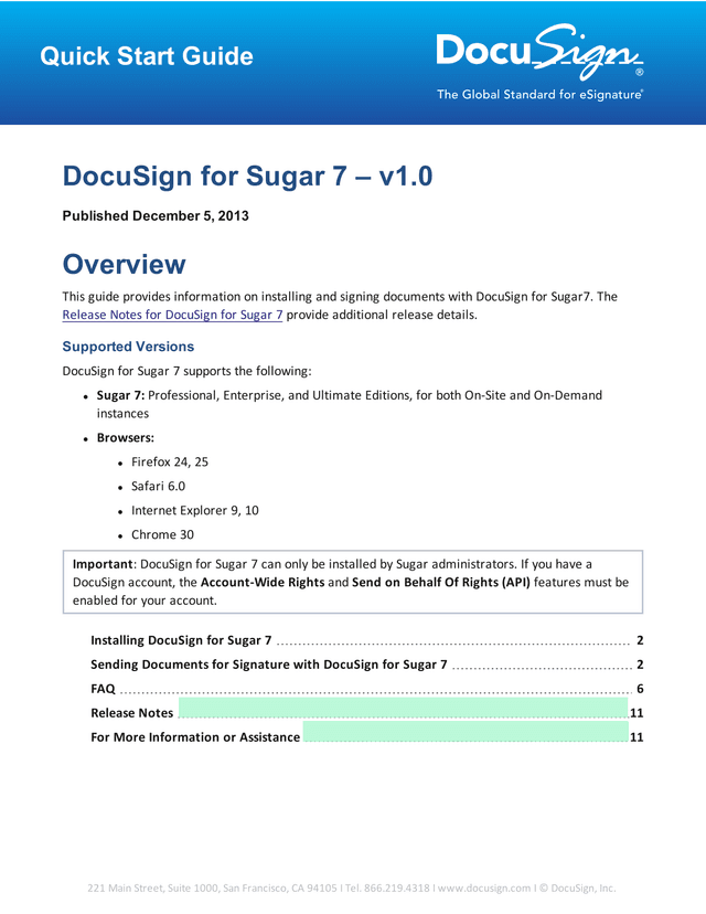 DocuSign For Sugar 7 Quick Start Guide screenshot